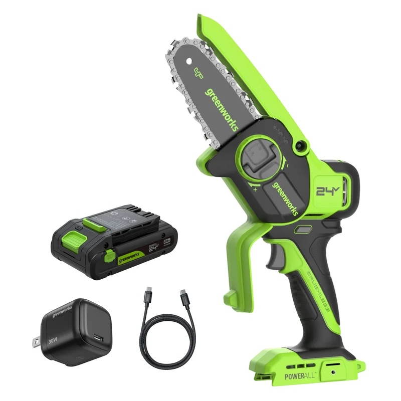 24V 4" Brushless Pruning Saw, 2.0Ah Battery and 30W Type-C Charger with 3-FT Cord Included