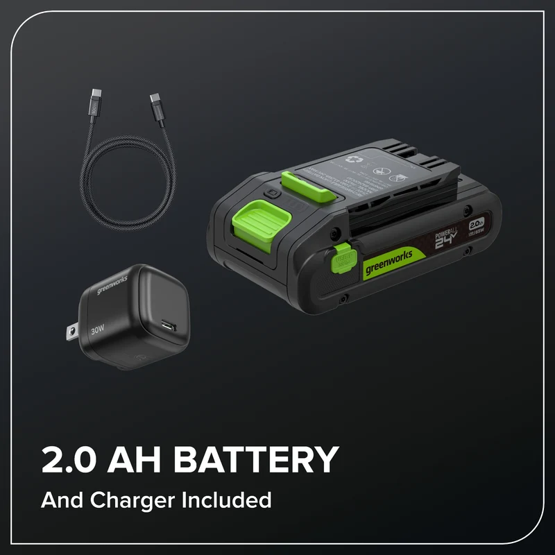 24V 20" Brushless Hedge Trimmer, 2.0Ah Battery and 30W Charger Included
