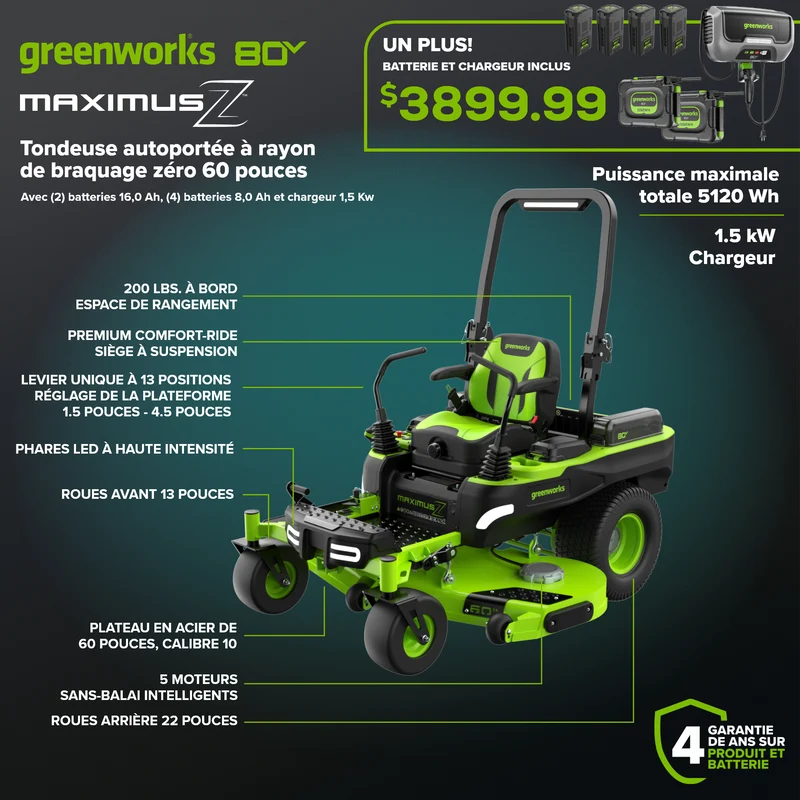80V 60" Maximus Z Zero Turn Mower, (2) 16Ah, (4) 8.Ah Batteries and 1.5Kw Charger Included | MZ6081