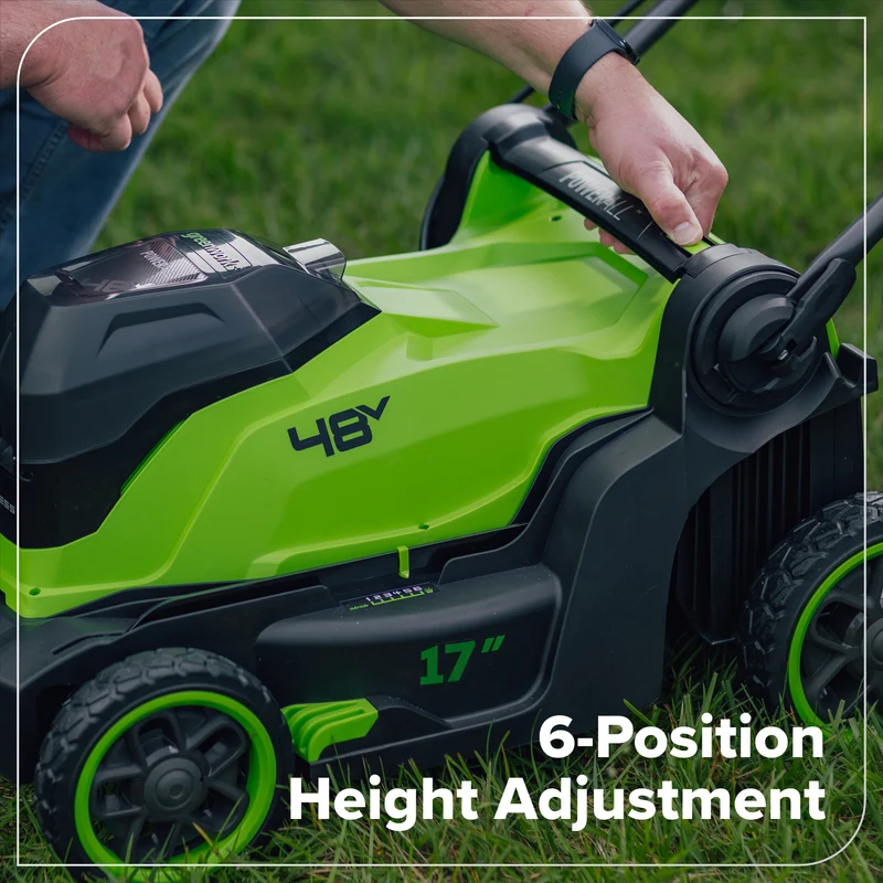 48V (24V x 2) 17" Brushless Lawn Mower, (2) 4.0Ah Batteries & Dual-Port Charger Included