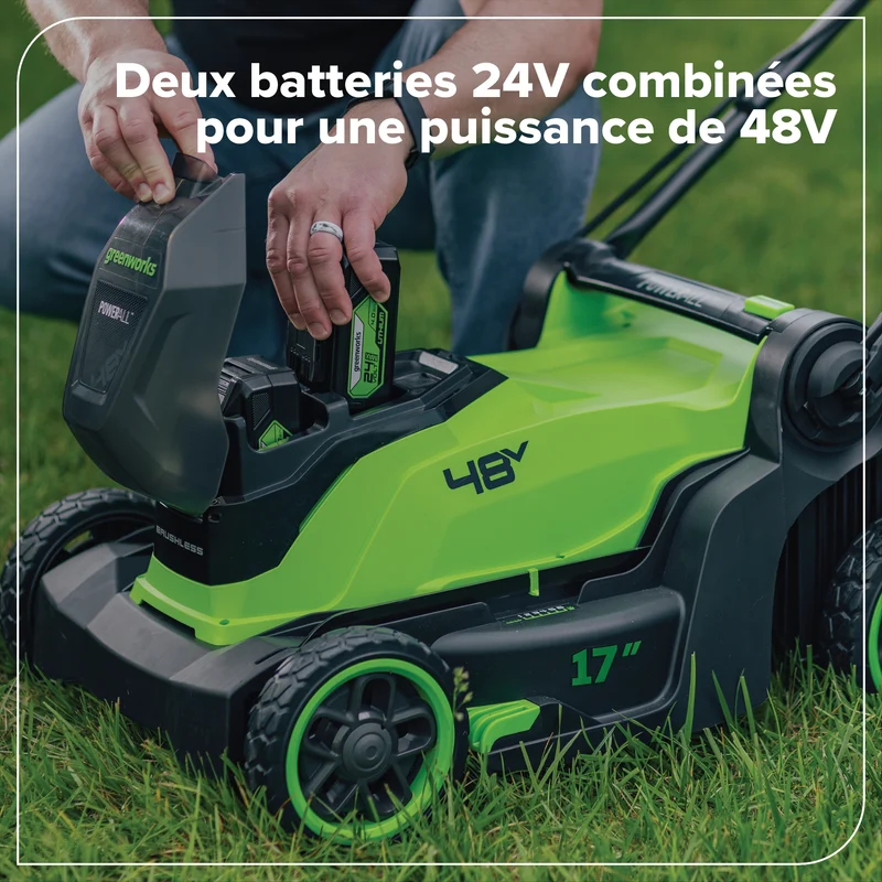 48V (24V x 2) 17" Brushless Lawn Mower, (2) 4.0Ah Batteries & Dual-Port Charger Included