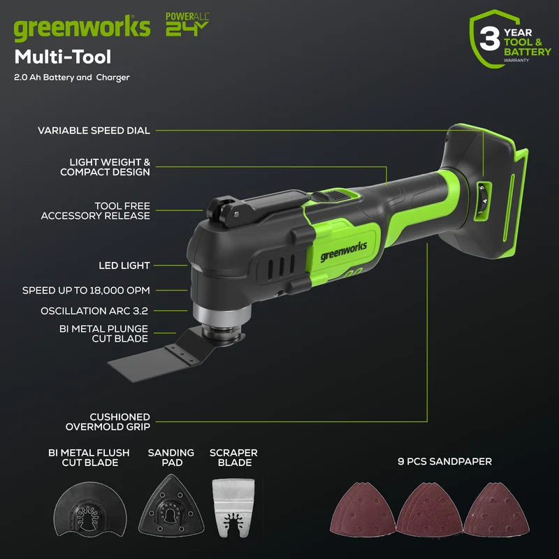 24V Oscillating Multi-Tool, 2.0Ah Battery & Charger Included