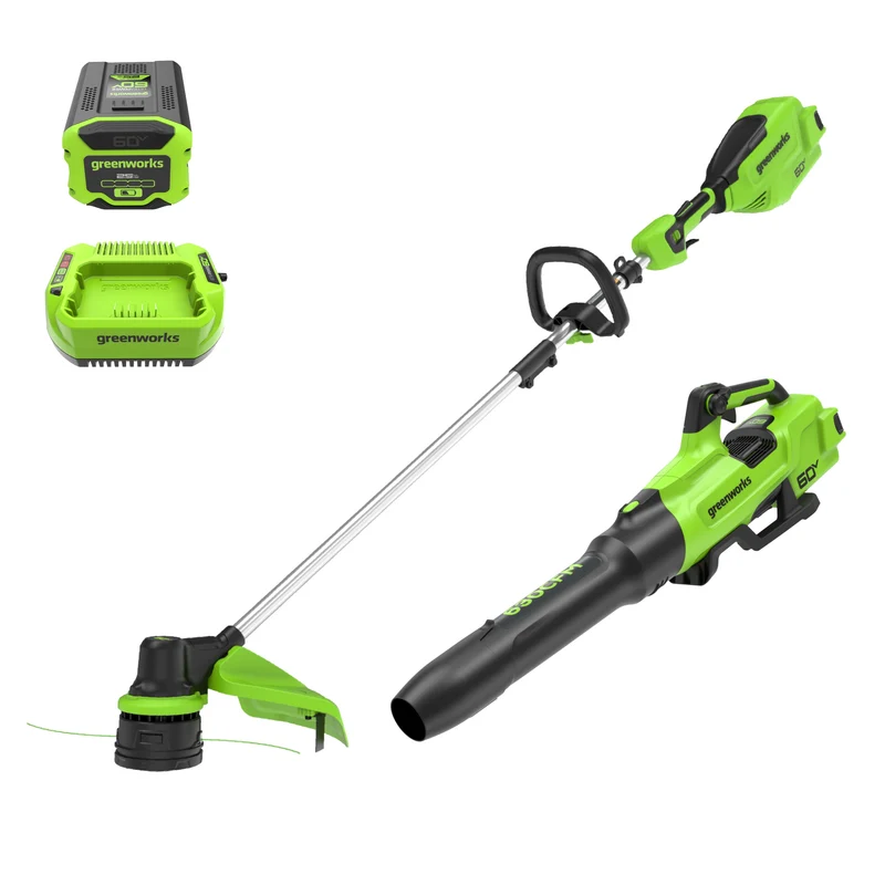 60V 16" String Trimmer & 630 CFM - 170 MPH Blower Combo, 2.5Ah Battery and 3A Charger Included
