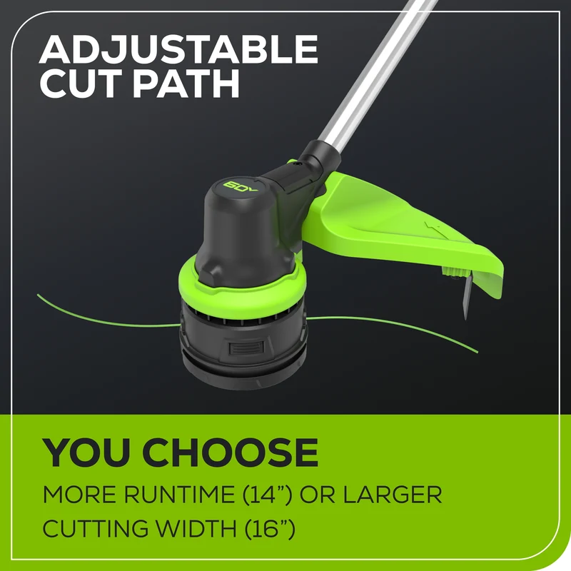 60V 16" String Trimmer & 630 CFM - 170 MPH Blower Combo, 2.5Ah Battery and 3A Charger Included
