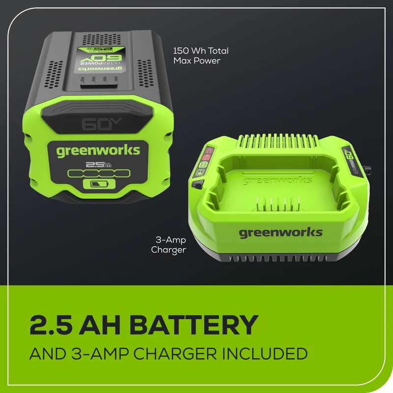 60V 16" String Trimmer & 630 CFM - 170 MPH Blower Combo, 2.5Ah Battery and 3A Charger Included