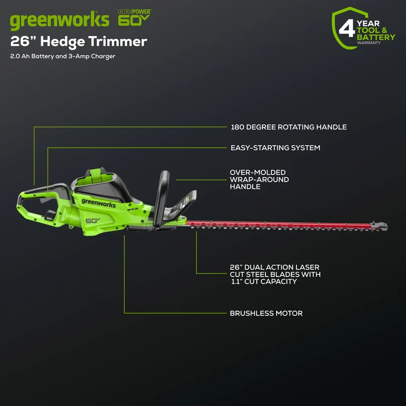 60V 26" Hedge Trimmer (Tool Only)