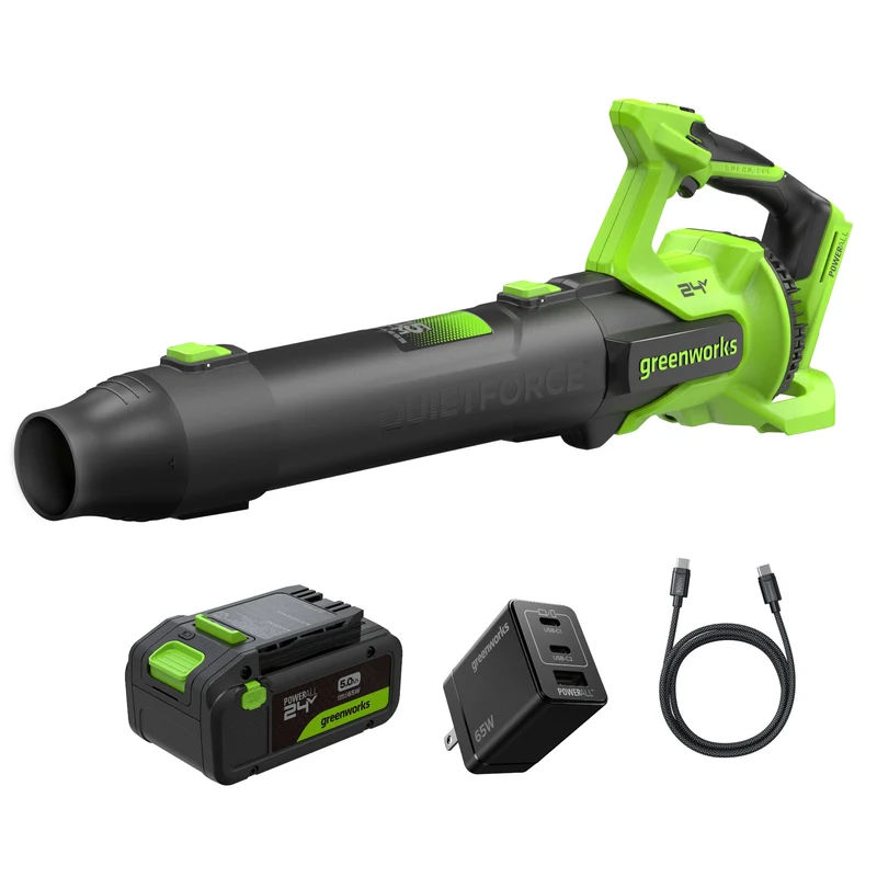 24V Brushless 515 CFM - 130 MPH Blower, 5.0Ah Battery and 65W Type-C Charger with 3-FT Cord Included