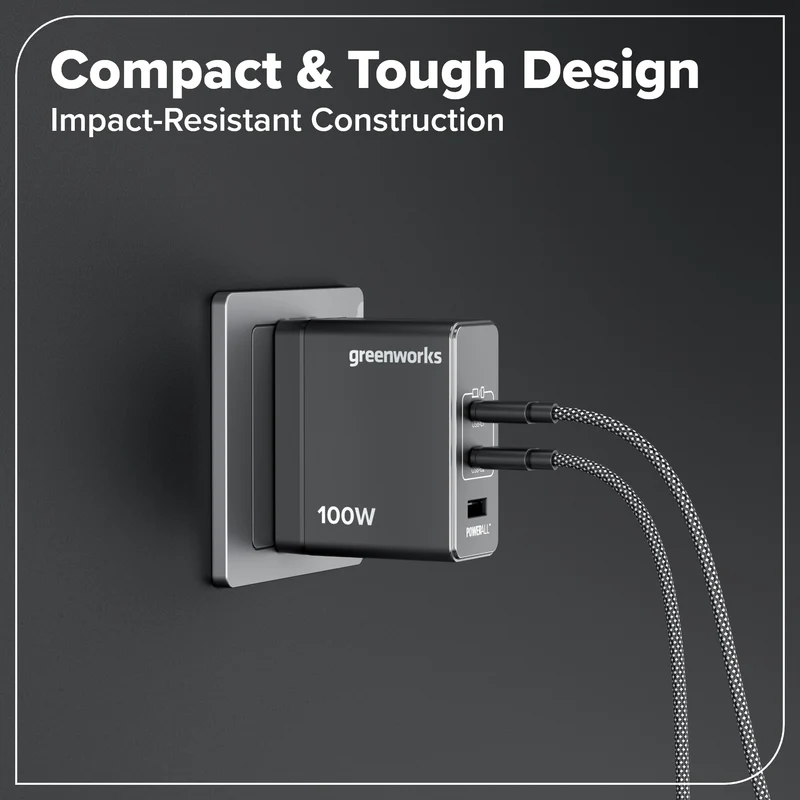 Greenworks POWERALL 100W Charger with (2) USB-C ports and USB-A Port