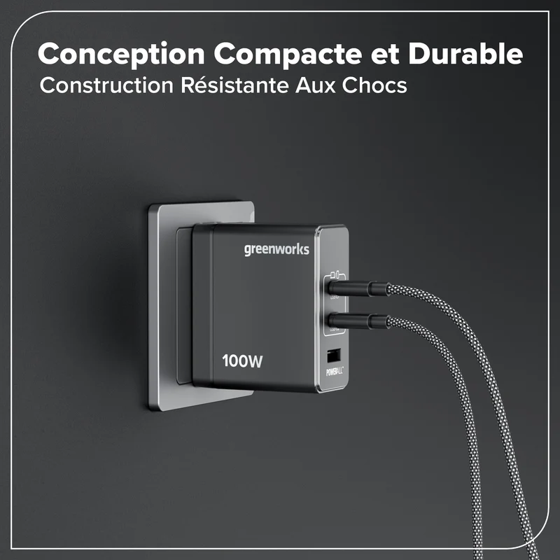 Greenworks POWERALL 100W Charger with (2) USB-C ports and USB-A Port