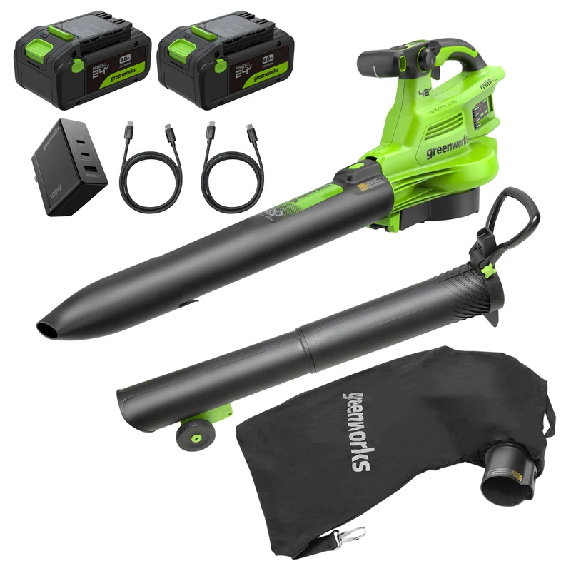 48V (24V x 2) Brushless Blower / Vacuum, (2) 6.0Ah Batteries and 100W Type-C Charger with (2) 3-FT Cords Included