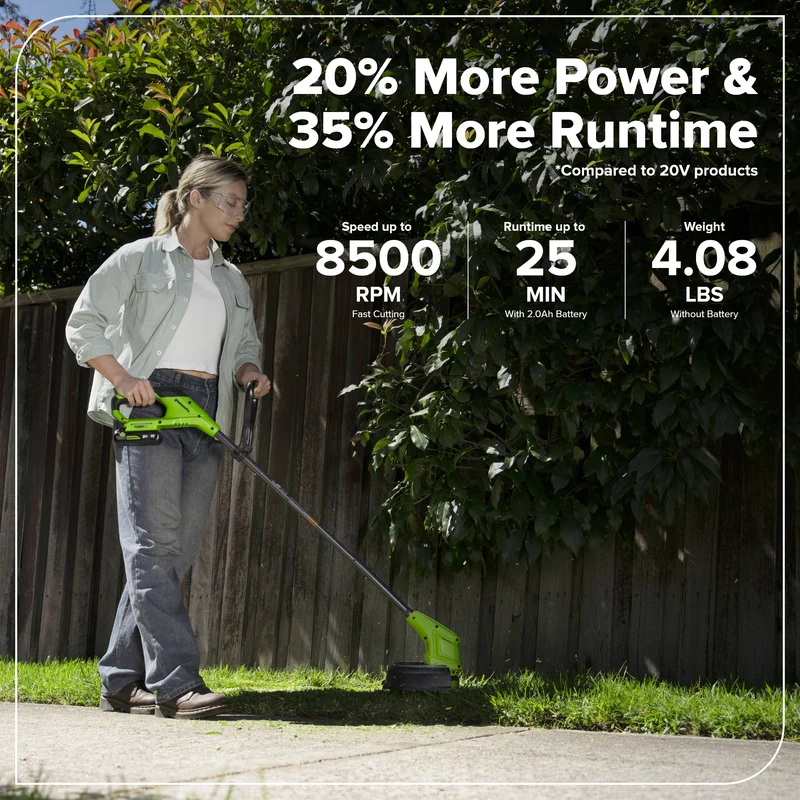 24V 12" Brushless String Trimmer & 270 CFM Blower, 2.0Ah Battery with 30W Type-C Charger and 3-FT Cables Included