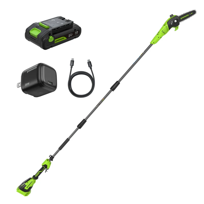 24V Brushless 8" Pole Saw, 2.0Ah Battery and 30W Type-C Charger (3-FT) Included
