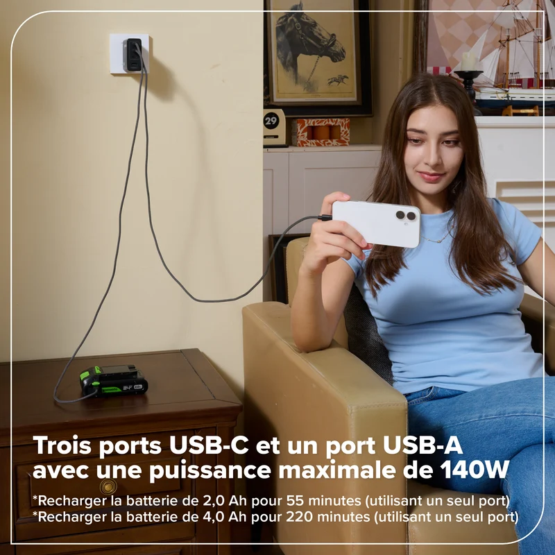 Greenworks POWERALL 140W Charger, (3) USB-C Ports and USB-A Port