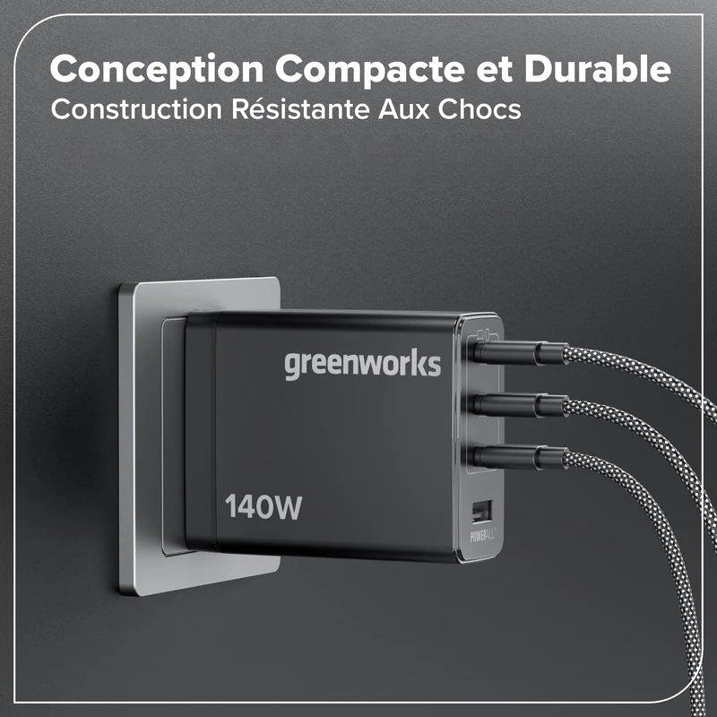 Greenworks POWERALL 140W Charger, (3) USB-C Ports and USB-A Port