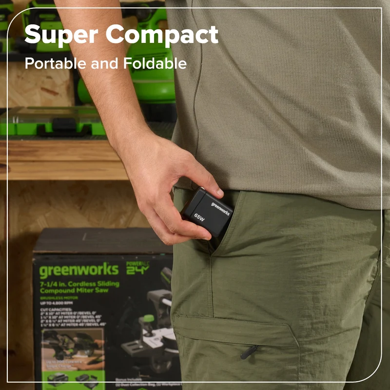 Greenworks POWERALL 65W Charger, 2x USB-C ports and USB-A Port