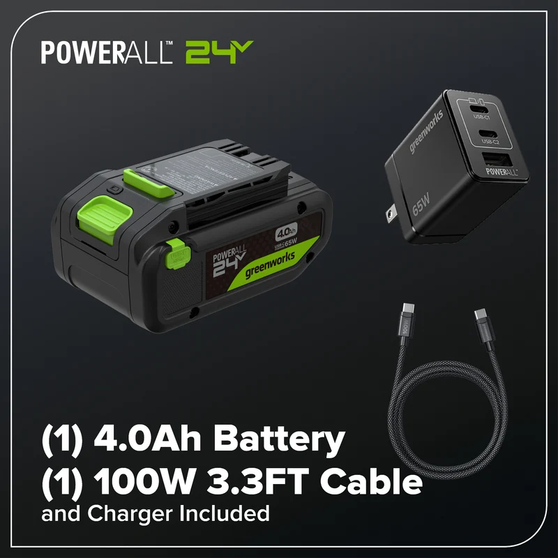 24V 13" Brushless String Trimmer, 4.0Ah 21700 Battery and 65W Type-C Charger with 3-FT Cable Included