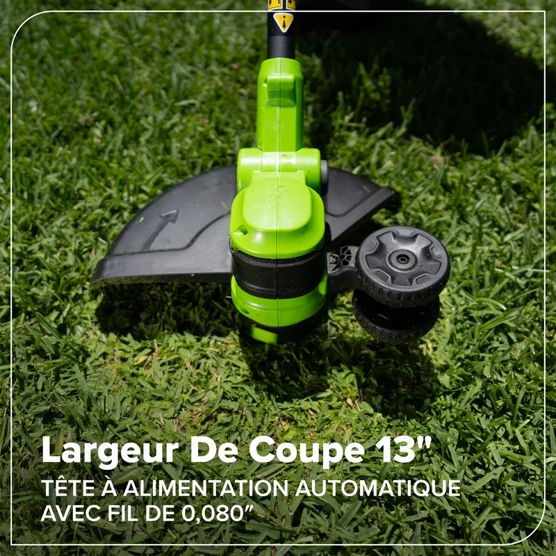 24V 13" Brushless String Trimmer, 4.0Ah 21700 Battery and 65W Type-C Charger with 3-FT Cable Included