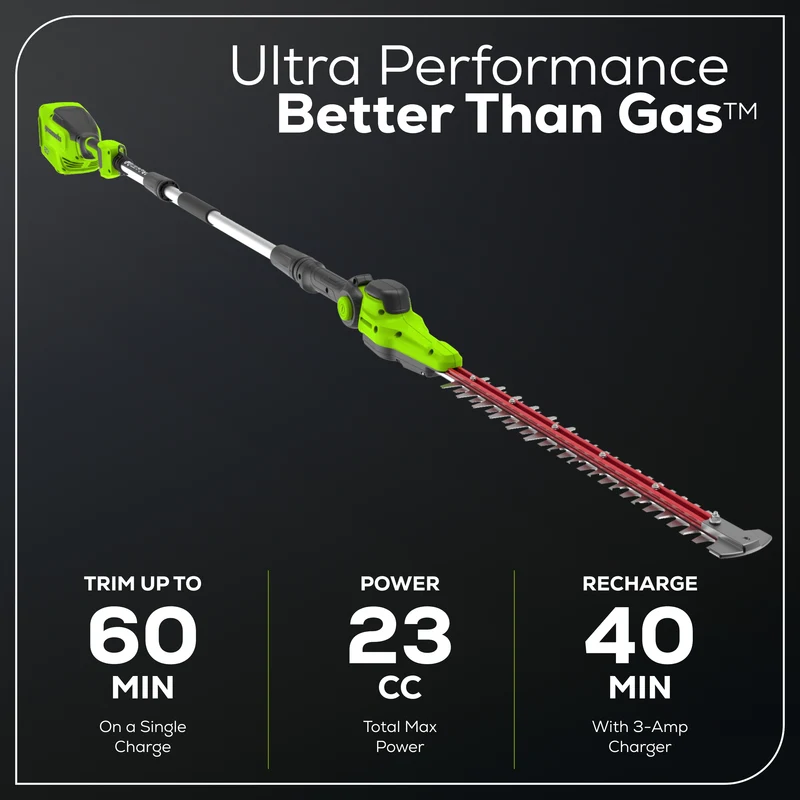 60V 20" Cordless Battery Pole Hedger, 2.0Ah Battery and 3A Charger Included