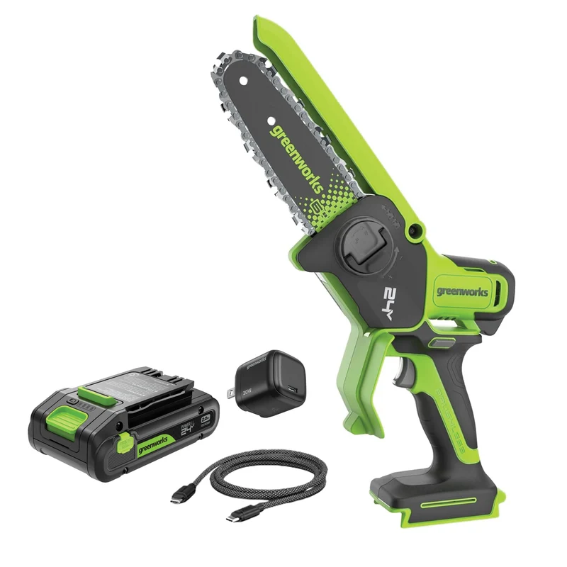 24V 6" Brushless Pruning Saw, 2.0Ah Battery and 30W Type-C Charger with 3-FT Cord Included