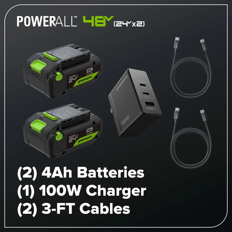48V (24V x 2) 16" Brushless String Trimmer, (2) 4.0Ah 21700 Batteries and 100W Type-C Charger with (2) 3-FT Cables Included