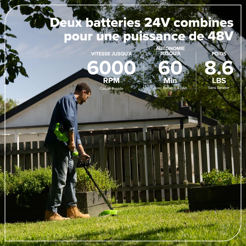 48V (24V x 2) 16" Brushless String Trimmer, (2) 4.0Ah 21700 Batteries and 100W Type-C Charger with (2) 3-FT Cables Included