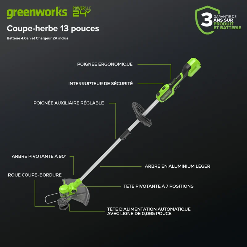 24V 13" Cordless Battery String Trimmer, 4.0Ah Battery and Charger Included
