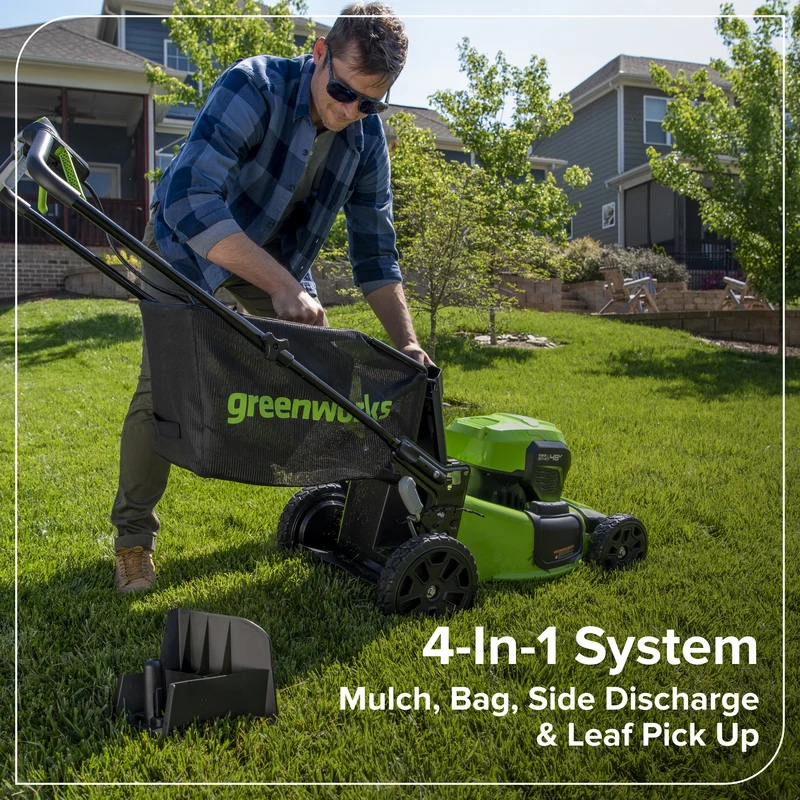 48V (24V x 2) 21" Brushless Self-Propelled Mower, (2) 5Ah USB Batteries and 4A Dual Port Charger