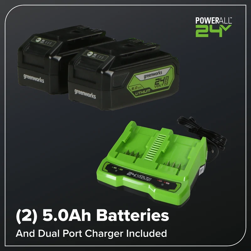 48V (24V x 2) 21" Brushless Self-Propelled Mower, (2) 5Ah USB Batteries and 4A Dual Port Charger