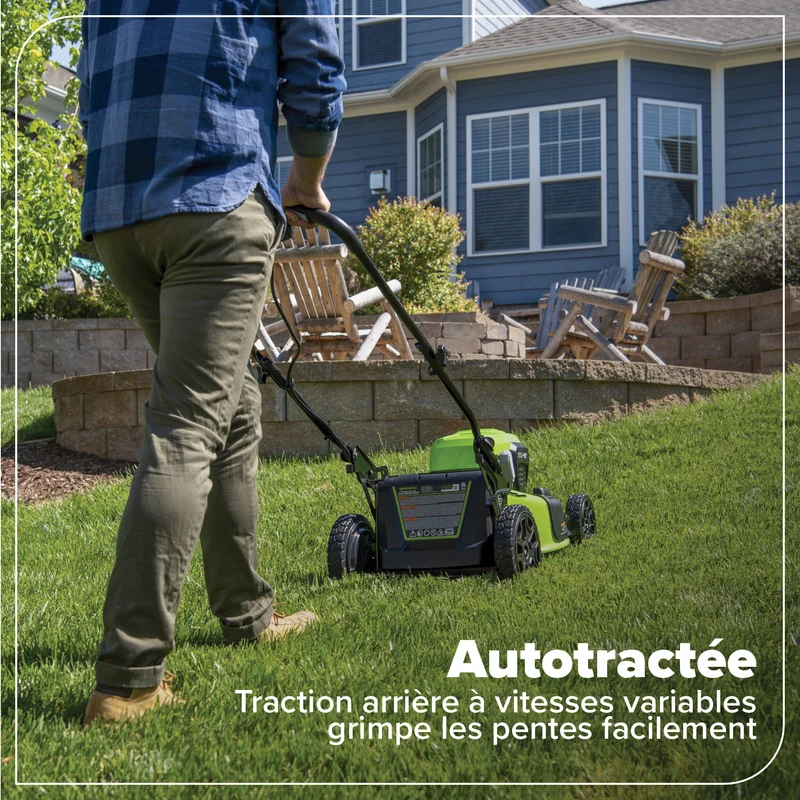 48V (24V x 2) 21" Brushless Self-Propelled Mower, (2) 5Ah USB Batteries and 4A Dual Port Charger
