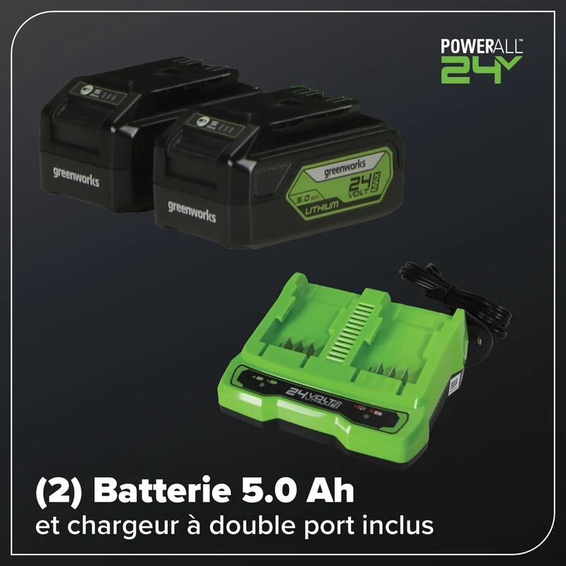 48V (24V x 2) 21" Brushless Self-Propelled Mower, (2) 5Ah USB Batteries and 4A Dual Port Charger