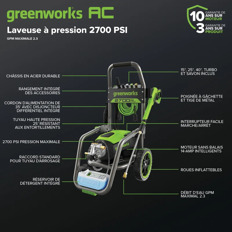 2700 PSI 2.3 GPM Max Brushless Electric Pressure Washer