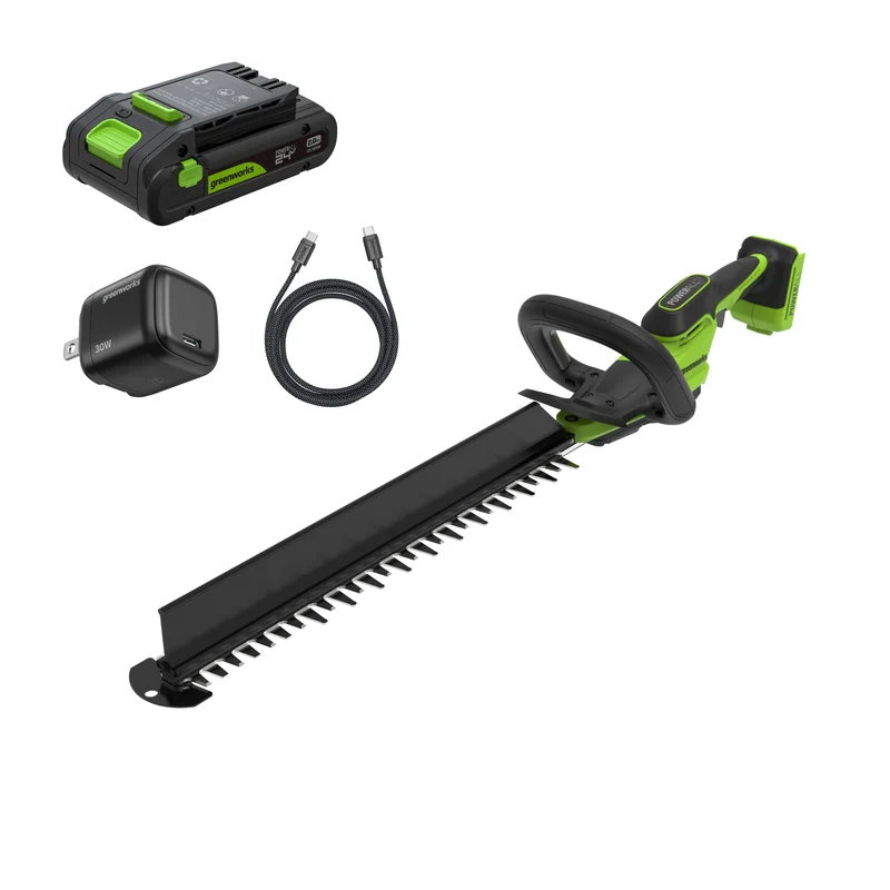 24V 20" Brushless Hedge Trimmer, 2.0Ah Battery and 30W Charger Included