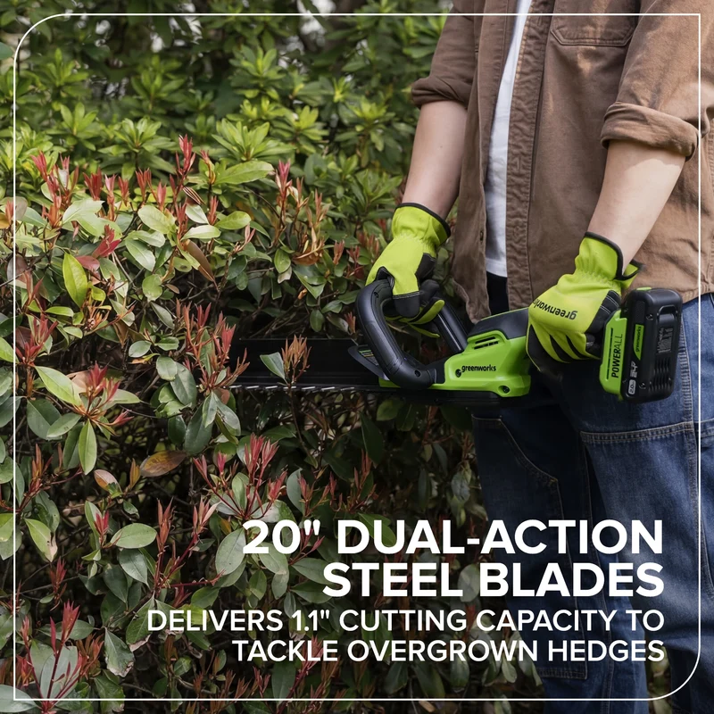 24V 20" Brushless Hedge Trimmer, 2.0Ah Battery and 30W Charger Included