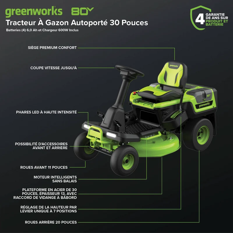 80V 30" CrossoverT Riding Lawn Tractor, (4) 6.0Ah Batteries and 600 Watt Charger Included | CRT308