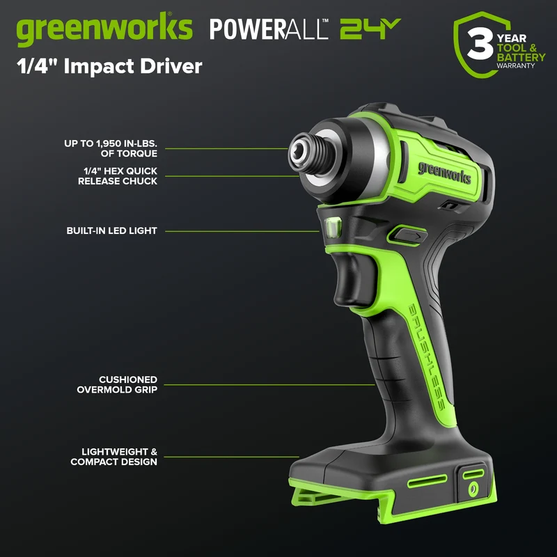 24V Brushless 1950 in./lbs Impact Driver, 1/4-inch Hex Variable Speed (Tool Only)