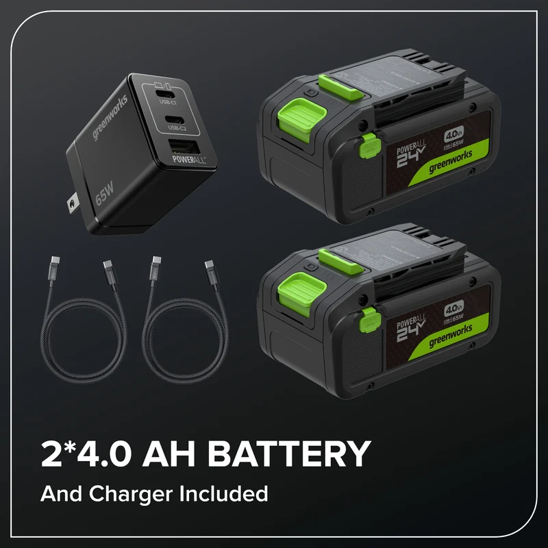 48V (24V X 2) 15" Cordless Battery Dethatcher/Scarifier, (2) 4.0Ah Batteries and 65W Charger Included