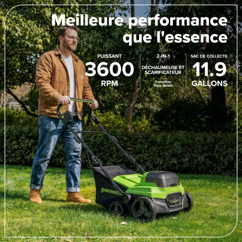 48V (24V X 2) 15" Cordless Battery Dethatcher/Scarifier, (2) 4.0Ah Batteries and 65W Charger Included