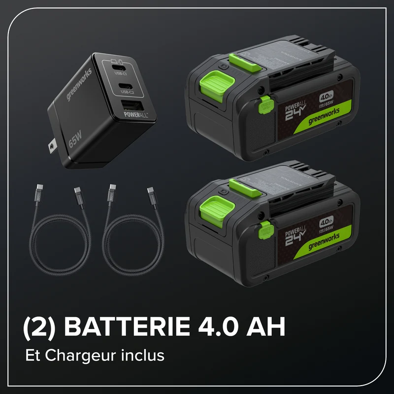 48V (24V X 2) 15" Cordless Battery Dethatcher/Scarifier, (2) 4.0Ah Batteries and 65W Charger Included