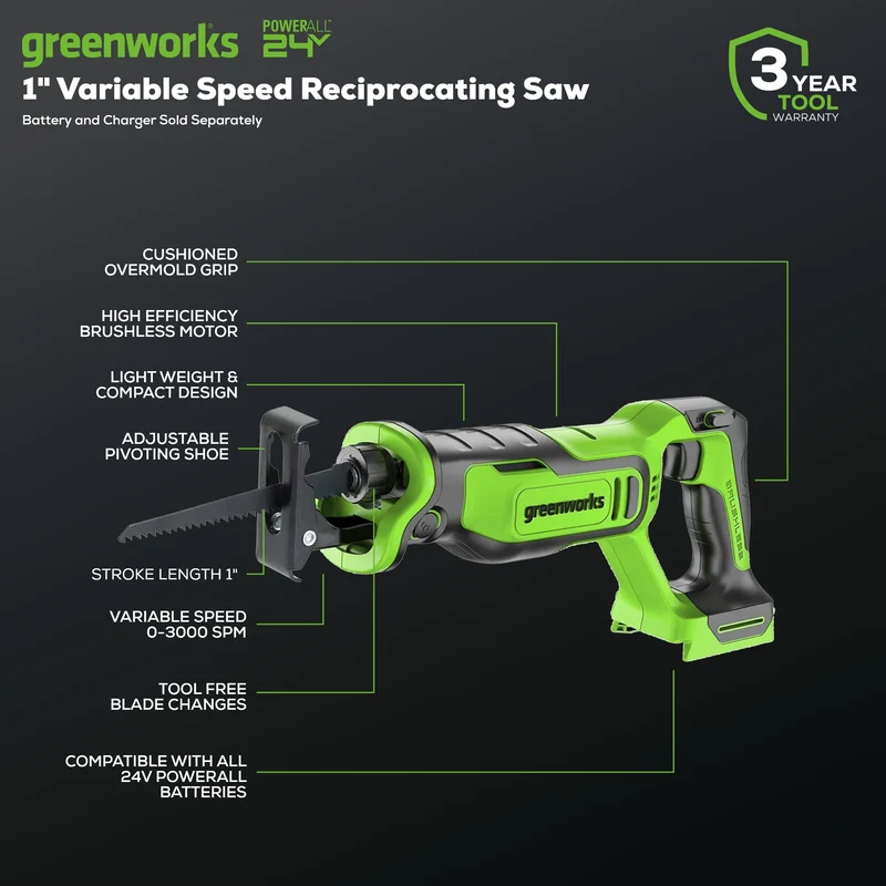 24V Brushless 1" Reciprocating Saw (Tool Only)