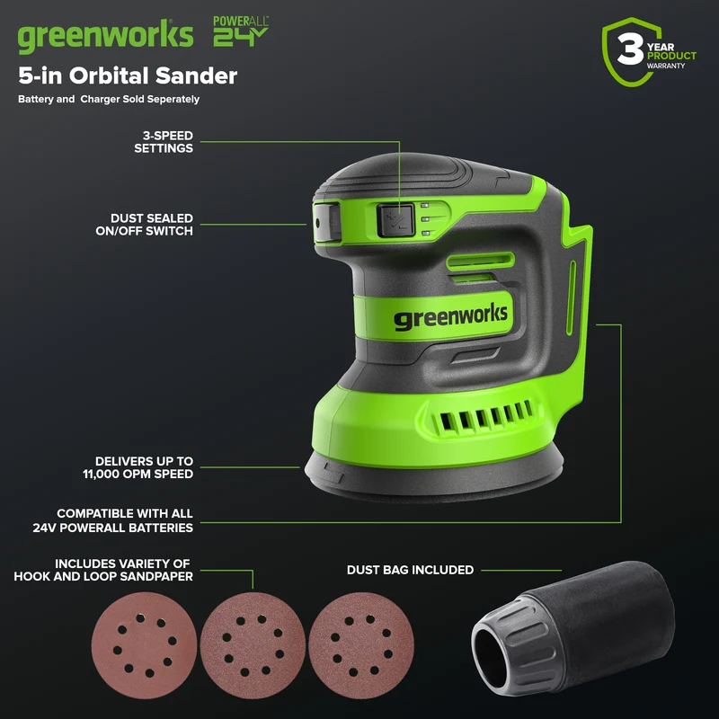 24V 5" Orbital Sander (Tool Only)