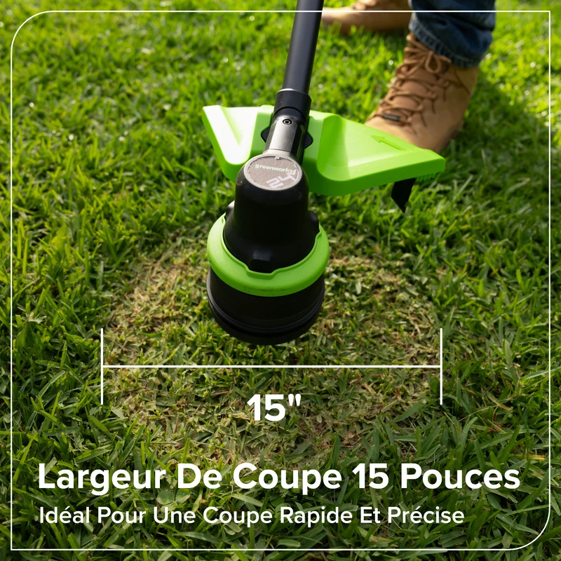 24V 15" Brushless String Trimmer, 6.0Ah Battery and 65W Type-C Charger with 3-FT Cable Included