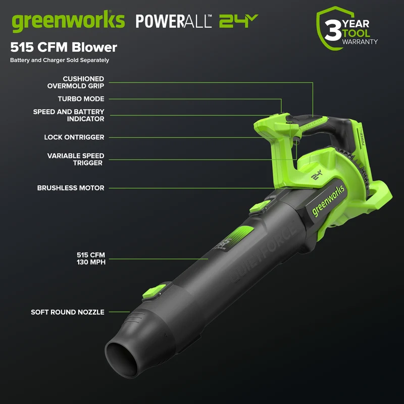 24V Brushless 515 CFM - 130 MPH Blower (Tool Only)
