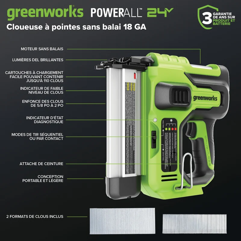24V 18GA Brushless Brad Nailer (Tool Only)