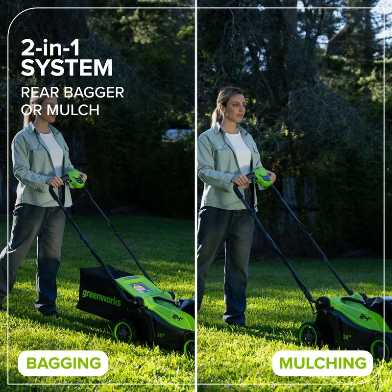 24V 14" Brushless Lawn Mower, 5.0Ah Battery and 65W Type-C Charger Included