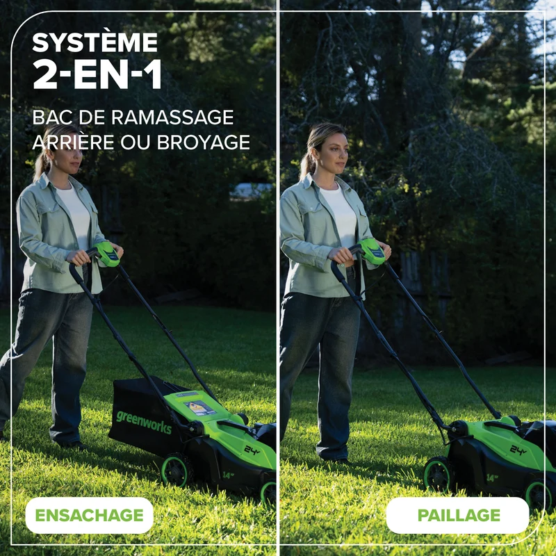 24V 14" Brushless Lawn Mower, 5.0Ah Battery and 65W Type-C Charger Included