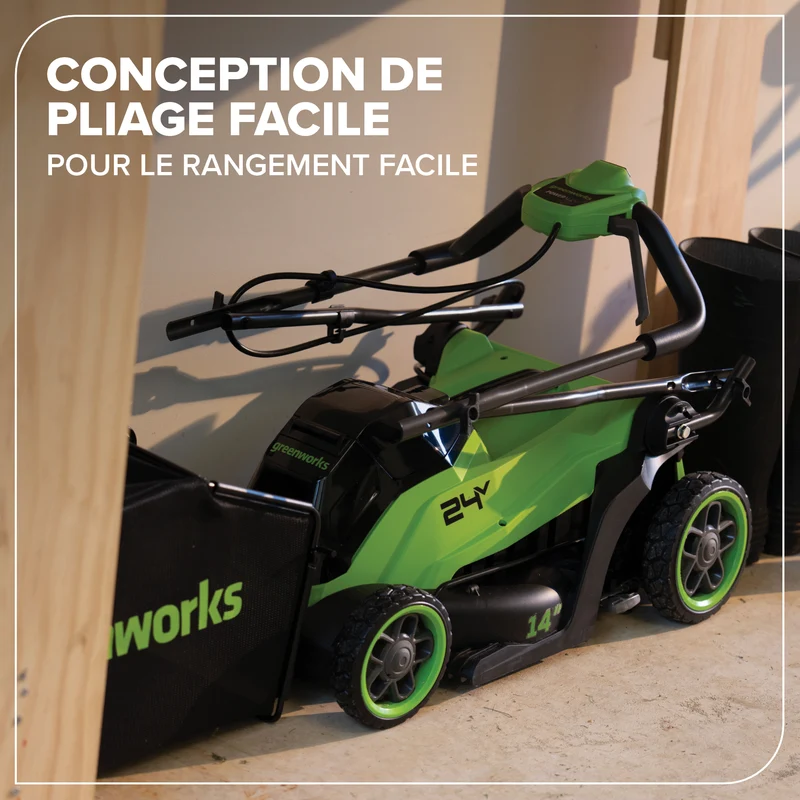 24V 14" Brushless Lawn Mower, 5.0Ah Battery and 65W Type-C Charger Included