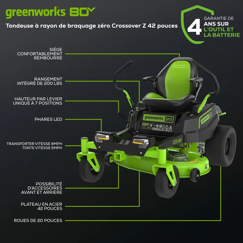 80V 42" Crossover Z Residential Zero Turn Mower, (12) 4.0Ah Batteries and (3) Dual Port Chargers | CRZ4281