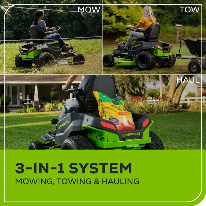 Greenworks Pro 80V 42" Electric Lawn Tractor, Riding Mower, (4) 5.0Ah Batteries and 600W Plug in Charger Included | CRT4282