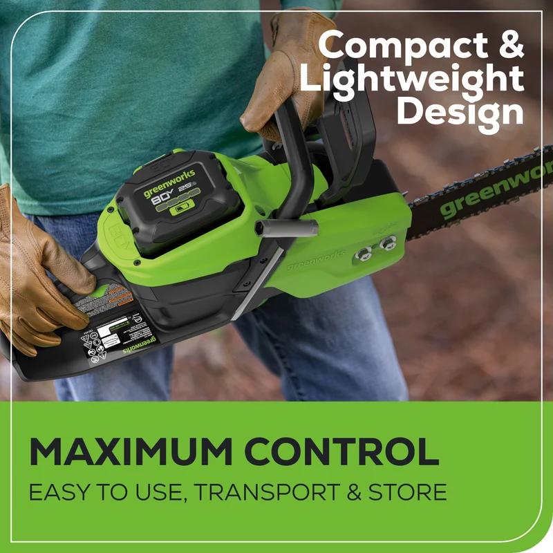 Greenworks 80V 16" Brushless Cordless Chainsaw, 2.5Ah Battery and Charger Included