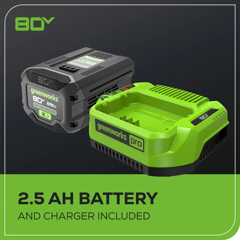 Greenworks 80V 16" Brushless Cordless Chainsaw, 2.5Ah Battery and Charger Included